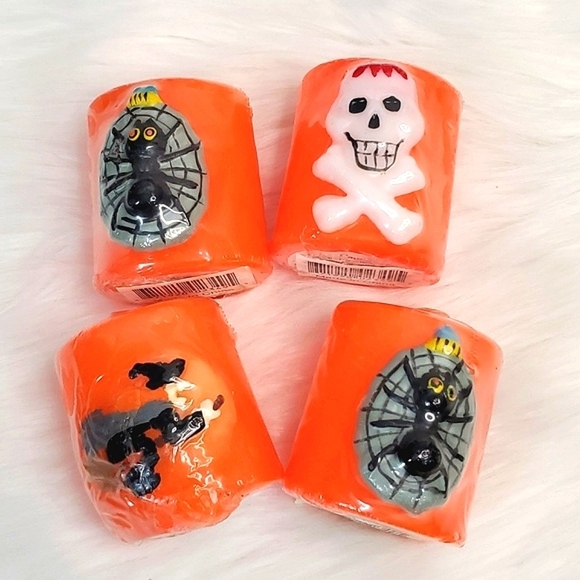 🆕️Vintage 90s 3D Textured Character Orange Halloween Wax Candles Set of Four 2" - Picture 14 of 14